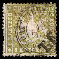 1861 6k Wurttemberg, German States, Germany (Mi 18y, Canceled, CV $160)