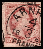1852 10c Netherlands (Mi 2, Canceled, CV $30)