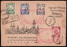1956 (22 Feb) Philatelic Exhibition, Republic of Poland, Registered cover from Wroclaw to Flawinne, Belgium with Commemorative Cancellation
