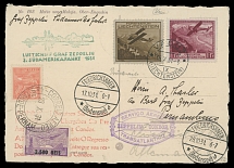 Liechtenstein - Zeppelin Flights - 1931 (October 17-28), 3rd South America Round Flight postcard, franked by two air post values, cancelled by Vaduz ''15.X.31'' ds,