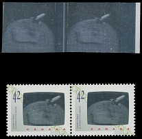 Canada - Modern Errors and Varieties - 1992, Canada in Space, proof of Hologram image in right margin horizontal imperforate pair, no gum as produced, VF and very scarce, only two sheets of 60 each recorded, Unitrade C.v. …
