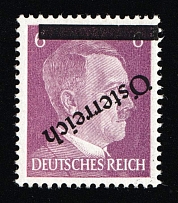 1945 VIENNA Local Issue 6pf, Austria, Overprint on Hitler's head (Mi. 661 var, INVERTED Overprint, Signed, MNH)