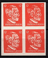 12pf Anti-German Propaganda Private Issue Forgery of Hitler Issue, Hitler-Skull, 'Futsches' Reich, Block of Four (Imperforate, MNH)