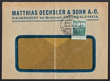 1938 (Oct 14) Commercial letter mailed to RIEGERSDORF (Modra Ceske). Occupation of Sudetenland, Germany