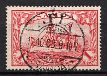 1900-01 1m Samoa, German Colonies, Kaiser’s Yacht, Germany (Mi. 16, Used, CV $80)