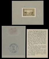 United States - Classic Stamps, Proofs and Multiples - 1912, Panama-Pacific Exposition, Golden Gate, photo essay of 2c for the design of 5c, size 35x22mm, mounted on card 95x72mm with circular marking ''Stamp Division. Feb. …