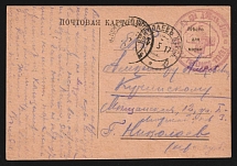 1917 Administration of the Russian Red Cross Society under the Active Army WWI postcard to Nikolaev with red medical handstamp