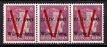 1945 6pf Saulgau (Wurttemberg), Germany Local Post, Strip (Mi. III, Unofficial Issue, CV $80, MNH)
