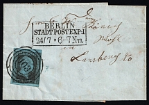 1858 (24 Jul) Prussia, German States, Germany, Express Cover from Berlin to Landsberg at the Lech franked with 2sgr (Mi. 3 a, CV $80)