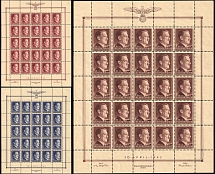 1942 General Government, Germany, Full Sheets (Mi. 89 - 91, Full Set, CV $130, MNH)