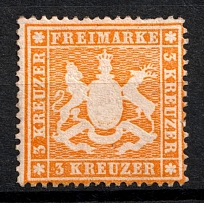 1860 3k Wurttemberg, German States, Germany (Mi. 17 x, Sc. 20, Signed, CV $500)