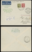 Worldwide Air Post Stamps and Postal History - Iraq - Zeppelin Flight - 1933 (June 3-6), 2nd SAF registered cover from Baghdad to Brazil, franked by two definitive stamps, green confirmation marking and Pernambuco ''6.VI.33'' …