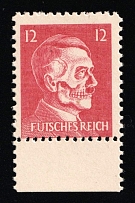 1944 12pf , American Propaganda Forgery of Hitler-Skull Issue, Anti-German Propaganda (Mi. 17, Certificate, Margin, CV $130, MNH)