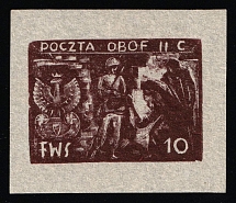 10f Woldenberg, Poland, POCZTA OB.OF.IIC, WWII Camp Post (Essay, Proof on Thin Paper)