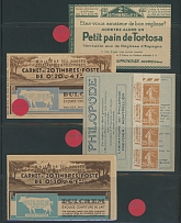 France - Collections and Large Lots - STAMP BOOKLETS - GROUP: 1923-60, 16 mostly complete booklets (one with missing 4 stamps), including the following panes of 20 - Pasteur 10c green, Sower 20c red violet, 30c dark red, 30c …
