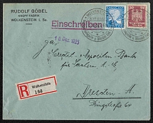 1925 Weimar Republic, Germany, Registered Cover Wolkenstein - Dresden (Mi. 359, 374, Special Cancellation)