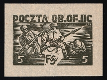 1942-43 Woldenberg, Poland, POCZTA OB.OF.IIC, WWII DP Camp Post (Undescribed in Catalog, Black Proof, Yellowish Paper)