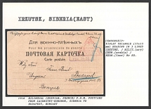 1916 Bilingual (Russian, French) P.O.W. Postcard from Zairkutny-Gorodok, Siberia to Budapest, Hungary. IRKUTSK Censorship: violet triangle (35 x 15 mm) reading in 3 lines