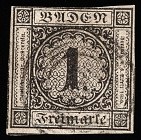 1853 1f Baden, German States, Germany (Mi 5, Canceled, CV $50)