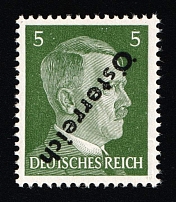 1945 VIENNA Local Issue 5pf, Austria, Overprint on Hitler's head (Mi. 660 var, INVERTED Overprint, Signed, MNH)