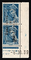 1940 50c Dunkirk, German Occupation of France, Germany, Pair (Mi. 3 II, Corner Margin, Sheet Inscription, Signed, CV $1,170, MNH)