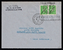 1945 (9 May) Saint-Nazaire, German Occupation of France, Germany, Cover from Batz-sur-Mer to Guerande franked with 80c (Mi. 520)