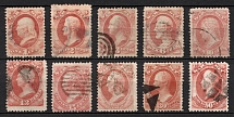 1873 Official Mail Stamps 'War', United States, USA (Scott O83 - O86, O88 - O93, Rose, Canceled, CV $170)