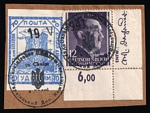 1941 70gr Chelm (Cholm) and 12gr General Government on piece, German Occupation of Ukraine, Provisional Issue, Germany (Sheet Inscriptions, Corner Margins, Ukrainian Auxiliary Committee handstamps)