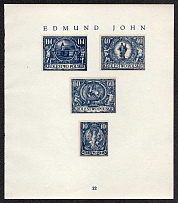 1918 Kingdom of Poland Resurrection, First Definitive Issue Essays, Proofs (Sheet #22, Artist Edmund John, MNH)