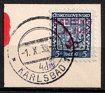 1938 5h Occupation of Karlsbad Sudetenland, Germany (Mi. 1, Karlsbad Postmark, CV $230)
