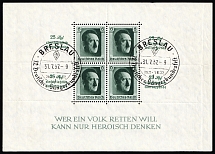 1937 Third Reich, Germany, Souvenir Sheet (Mi. Bl. 9, Special Cancellation WROCLAW, CV $120)