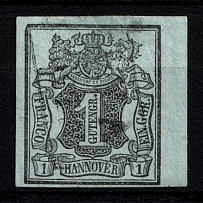 1850 1ggr Hannover, German States, Germany (Mi. 1, Margin, CV $90)