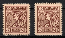 1918 20sh UNR Money-Stamps, Ukraine (Type IV, Variety of Paper)