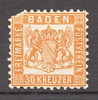 1862-66 Baden Germany 30 Kr (CV $50, Signed)