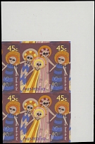British Commonwealth - Australia - 1997, ''The Dreaming'' Animated Story of Kids, 45c multicolored, top right corner sheet margin vertical pair with adjoining stamps at left, full OG, NH, VF and rare, only one sheet has been …