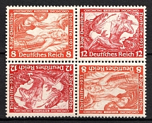 1933 Third Reich, Germany, Wagner, Se-tenant, Zusammendrucke, Block of Four (Mi. SK 20, CV $300, MNH)