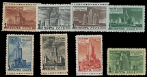 Soviet Union - 1950, Moscow Skyscrapers, 1r in various colors, complete set of eight, perfect condition, full OG, NH, VF, C.v. $460, Scott #1518-25…