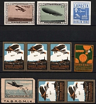 Airplans, Zeppelin, Balloon, Germany, Stock of Cinderellas, Non-Postal Stamps, Labels, Advertising, Charity, Propaganda