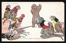 1914-18 'The bear makes his decision' WWI European Caricature Propaganda Postcard, Europe