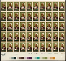 United States - Modern Errors and Varieties - 1980, Benjamin Banneker, 15k multicolored, imperforate pane of 50 with control colors at bottom and plate No.A0016-A0011, some color misregistration, full OG, NH, VF and rare …