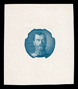 1913 7k Nicholas II, Romanov Tercentenary, Portrait only die proof in slate blue, printed on chalk surfaced thick paper
