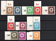 1934 Third Reich, Germany, Official Stamps (Mi. 132 - 143, Full Set, Margins, Plate Numbers, CV $70, MNH)