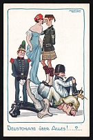 1914-18 'Germany above all' WWI European Caricature Propaganda Postcard, Europe
