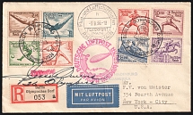 1936 (5 Aug) Third Reich, Germany, Registered Airmail Cover from Frankfurt am Main FLUGPOST to New York LUFTPOST (Mi. 609 - 616, Full Set, Special Cancellations, CV $30)