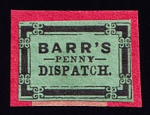 1855 Barr's Penny Dispatch, United States Locals & Carriers (Sc. #8L2, Certificate, Genuine, Canceled, CV $250)