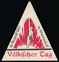 1927 Germany, Nazi Rare Early Propaganda Label, Weimar, Bohemia, Warnsdorf 'People's Day' ('Voelkischer Tag')