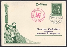 1938 (Oct 26) German postcard franked in ZNAIM  with commemorative red stamp 'The Fuhrer in ZNAIM', Occupation of Sudetenland, Germany