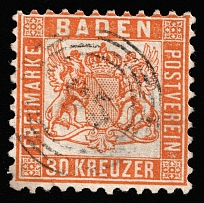 1862 30k Baden, German States, Germany (Mi 22b, Canceled, CV $3,600)