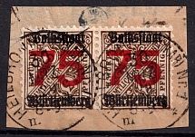 1919 75 on 3pf Wurttemberg, Germany, Official Stamps on piece (Mi. 271 X, Signed, Heilbronn Postmarks, CV $130)