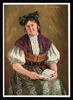 1937 'Sudeten German folk costumes. Woman from the Egerland', Propaganda Postcard, Third Reich Nazi Germany